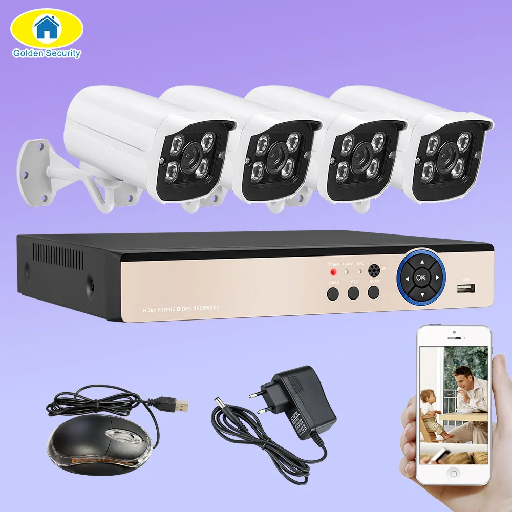 Золотая система безопасности 4CH CCTV камера 4 шт. 1080P AHD DVR 3000TVL ИК ночного видения наружная камера видеонаблюдения комплект видеонаблюдения