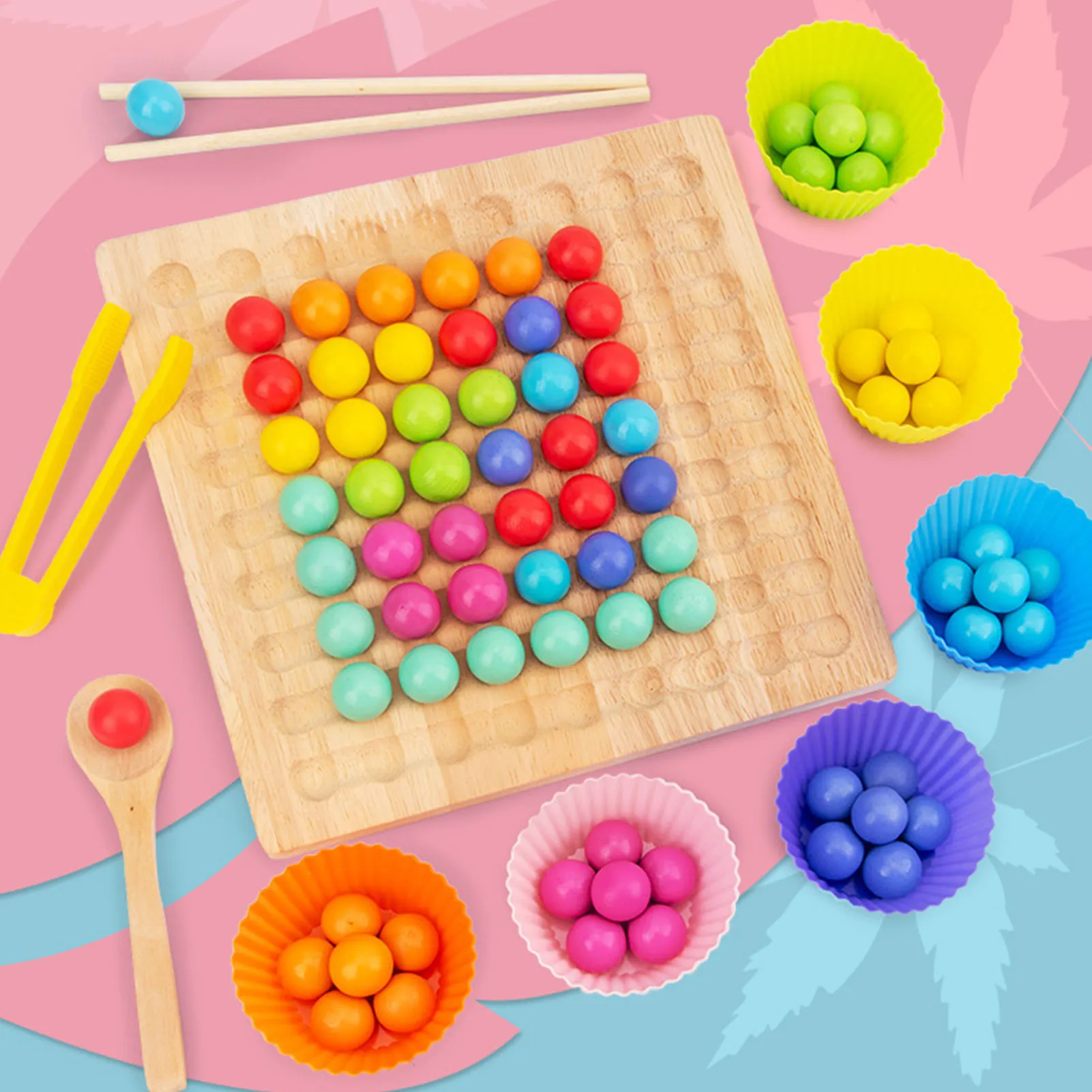 

Wooden Clip Beads Rainbow Beads Attention Concentration Training Early Education Puzzle Board Games Puzzle Many Ways To Play