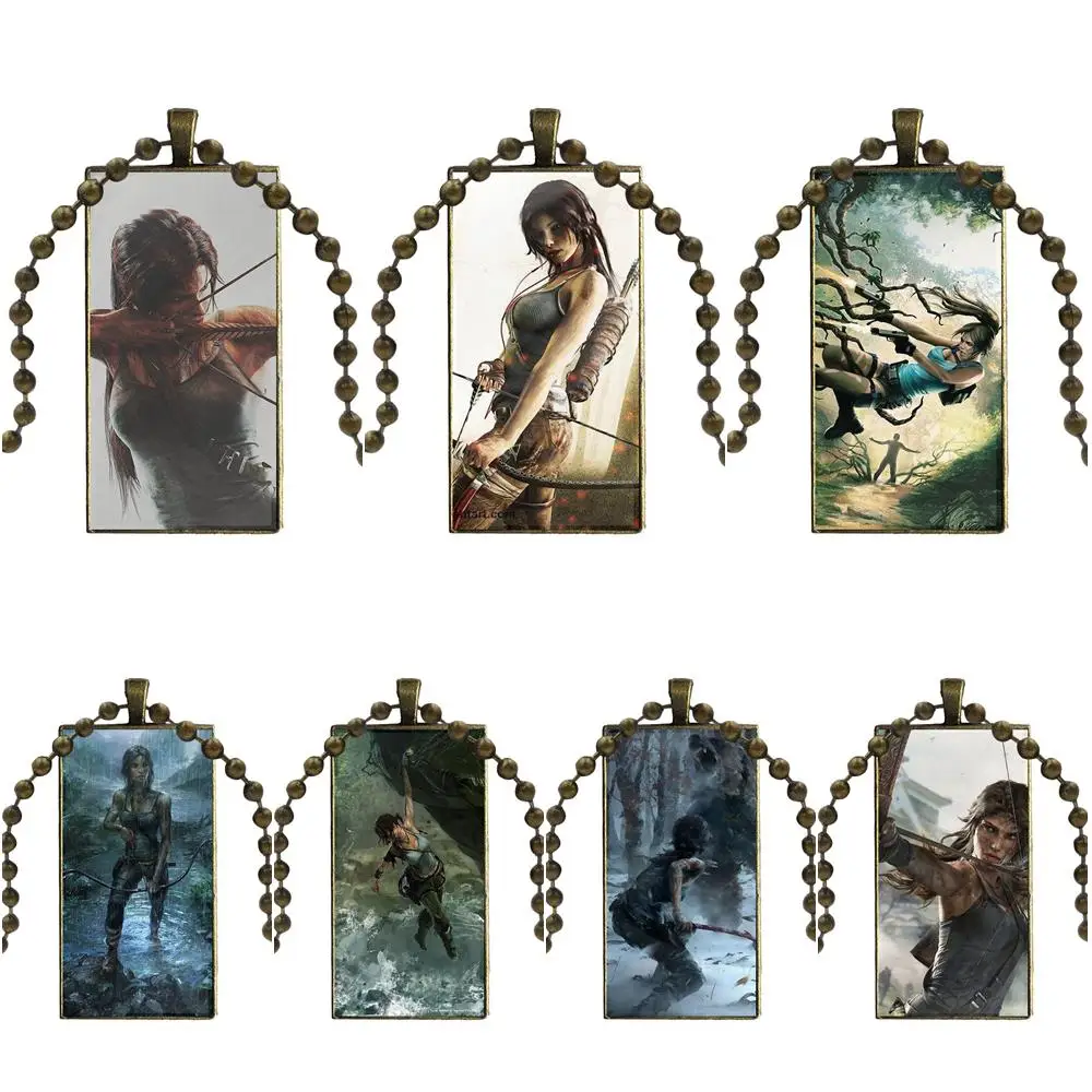 Стеклянный подвесной брелок ожерелье прямоугольное модное для унисекс Lara Croft Tomb
