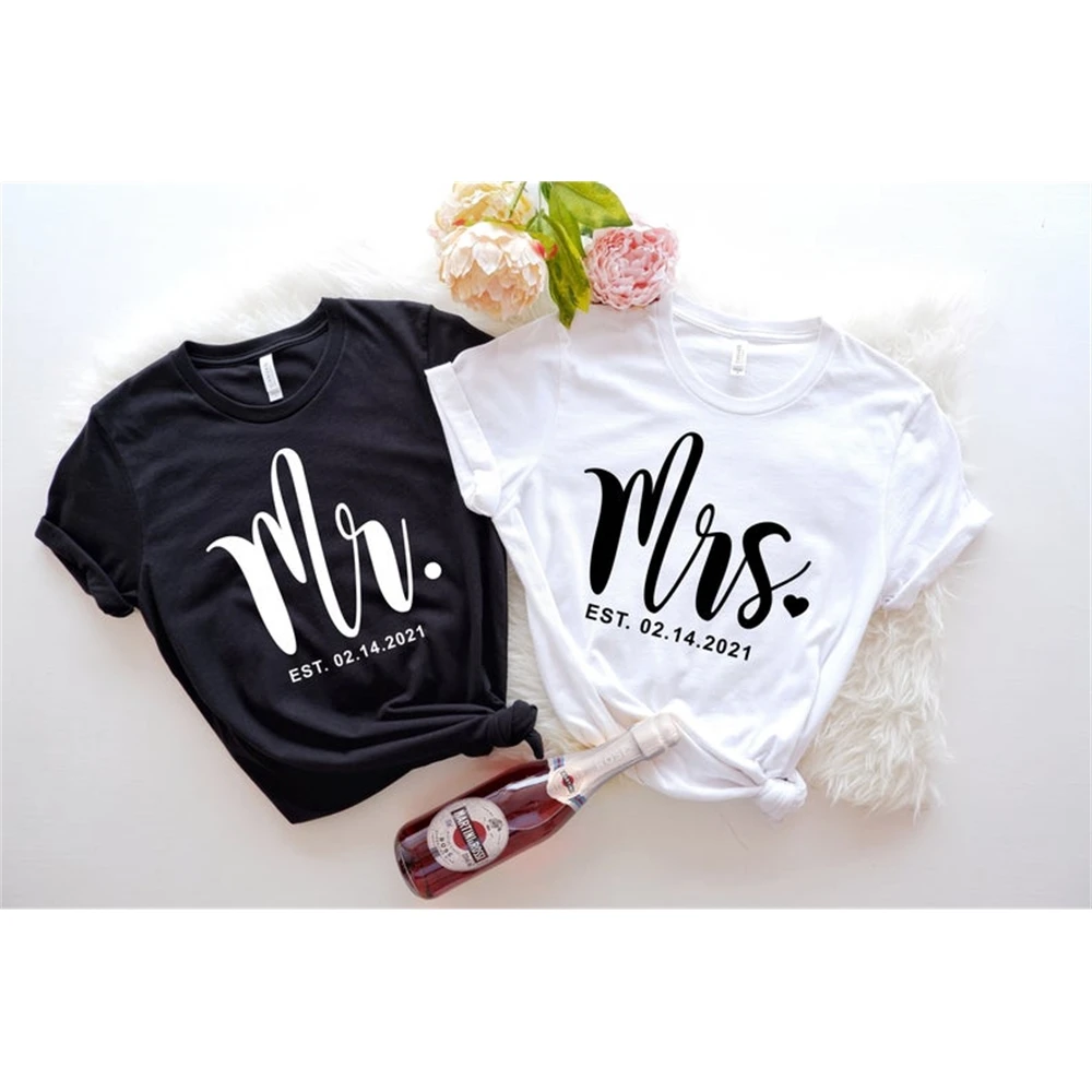 

Mr and Mrs Mr and Honeymoon Wedding Wife And Hubs Just Bridal Party Gift Shirts T-shirt Z7UF