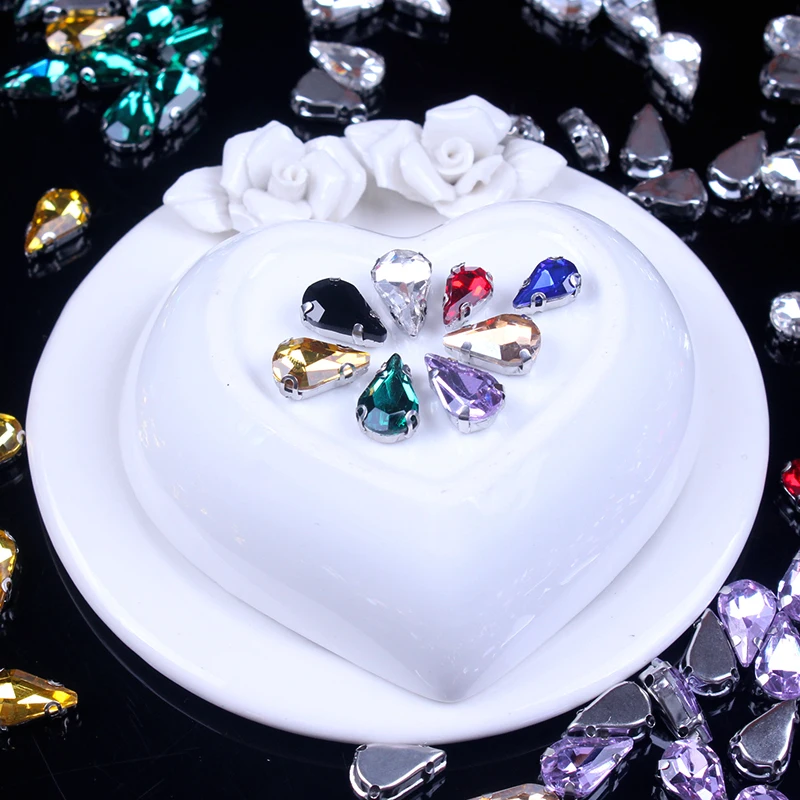 Серебряный крючок пришивной каплеобразный кристалл камень 3 размера 21 цвет в