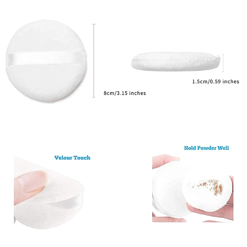 

Pure Cotton Powder Puff 3.15 inch Normal Size with Strap for Powder Foundation Blending for Loose Powder Mineral Powder