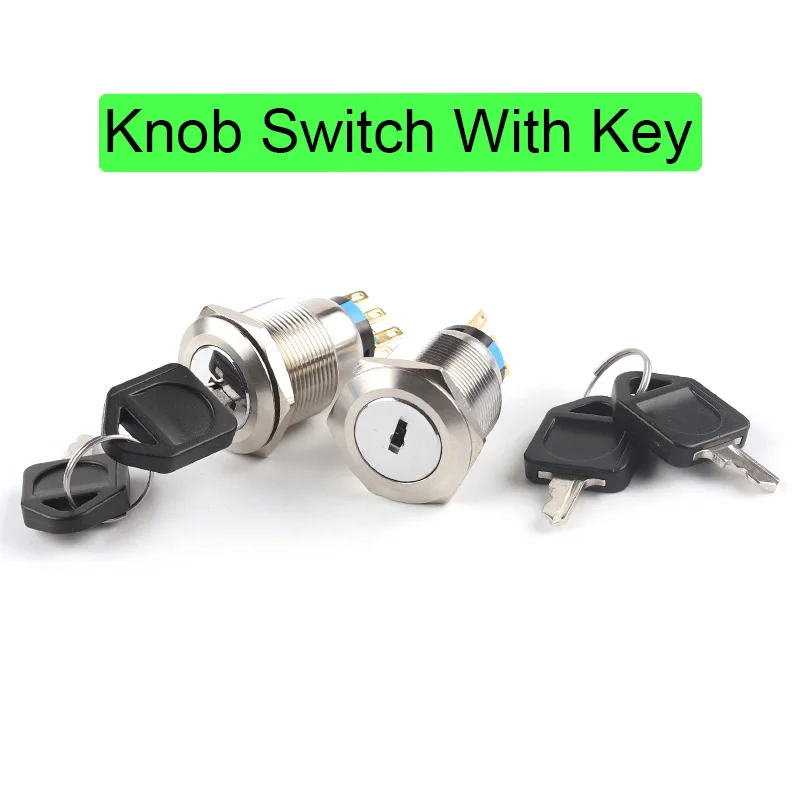 

16/19/22mm Waterproof Metal Knob Switch 2/3 position Push Button Switch With Key Self-Locking Self-Reset 3/6 Pin Rotary Switch