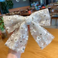 elegant spring clip flower embroidery fabric bowknot hair clips for girls large bow hairpin korean hair accessories women gifts