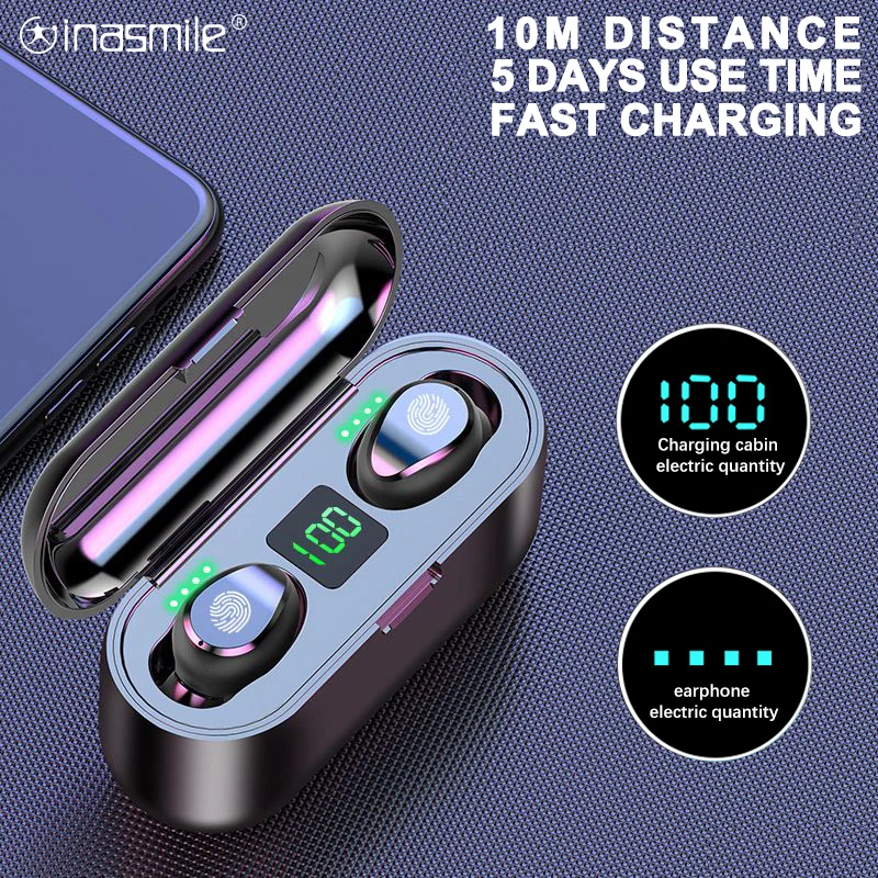 Наушники вкладыши TWS с F9 5 0 Bluetooth наушники гарнитура для бега Поддержка iOS/Android