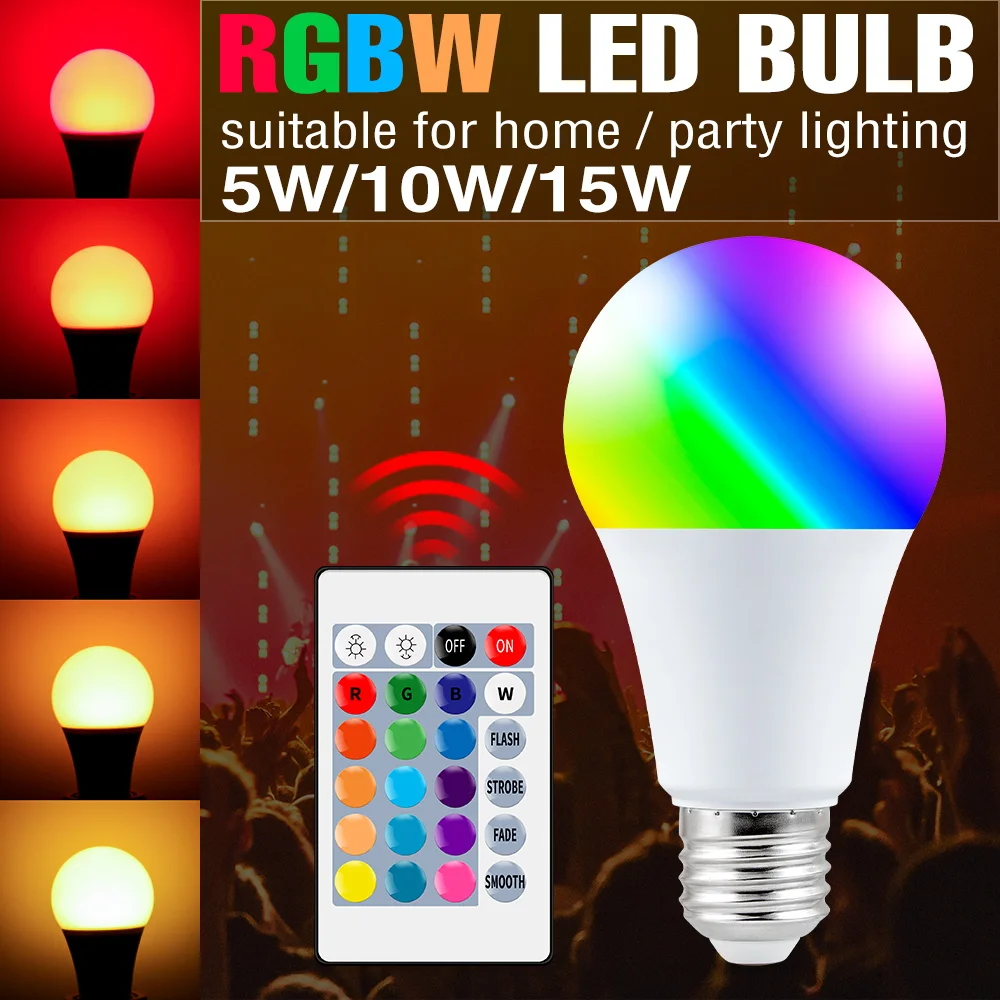 

Led RGB Color Changing Lamp E27 Dimmable Led Light 220V Led RGBW Magic Bulb 5W 10W 15W Home Party Decor Lighting 110V Spot Lampa