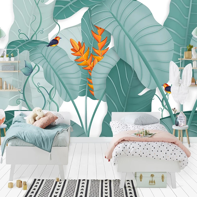 

Drop Shipping Mural Wallpaper Nordic Style 3D Hand-painted Banana Leaf Wall Sticker Kids Bedroom Living Room Waterproof 3 D