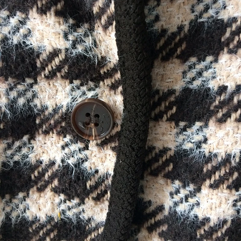 

Korean Woolen Plaid Jacket Women Autumn Elegant Chic Long Sleeve Short Cardigan Outerwear Sweet Vintage O-Neck Houndstooth Coats