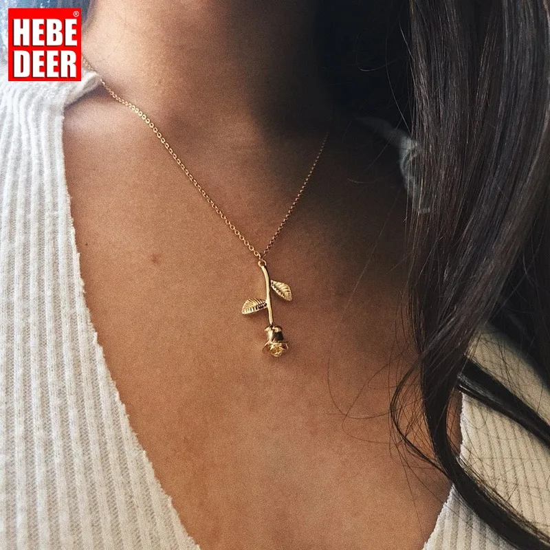 

HebeDeer Rose Trendy Girl Simple Necklace Chain Women Silver Color TRENDY Pendant Necklaces Jewelry Lady Collares Collier