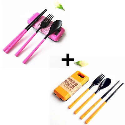 Pink and yellow Посуда для влюбленных, складные палочки для еды, ложки, вилки, столовые приборы, коробка для дома, путешествий, детей, школы, кухонные принадлежности C1006 b - Цвет: Pink and yellow