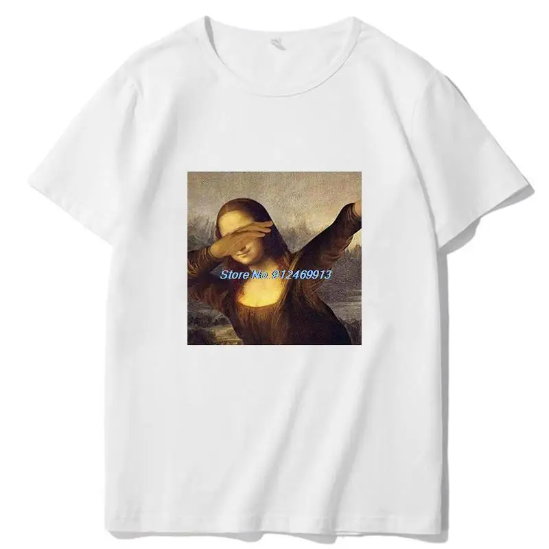 

Футболка мужская с коротким рукавом, смешная Мона Лиза, Классическая художественная Повседневная Мягкая дышащая одежда в стиле хип-хоп, ове...