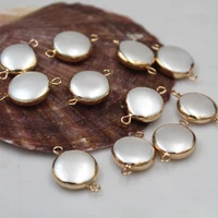 15mm 10pcslot natural shell pearl charms round double pendant diy earrings pendant making accessory
