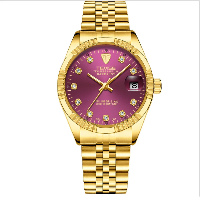 

TEVISE Luxury Crystal Diamond Automatic Mechanical Date Mens Watches Stainless Steel Bracelet Classic Male Wristwatches