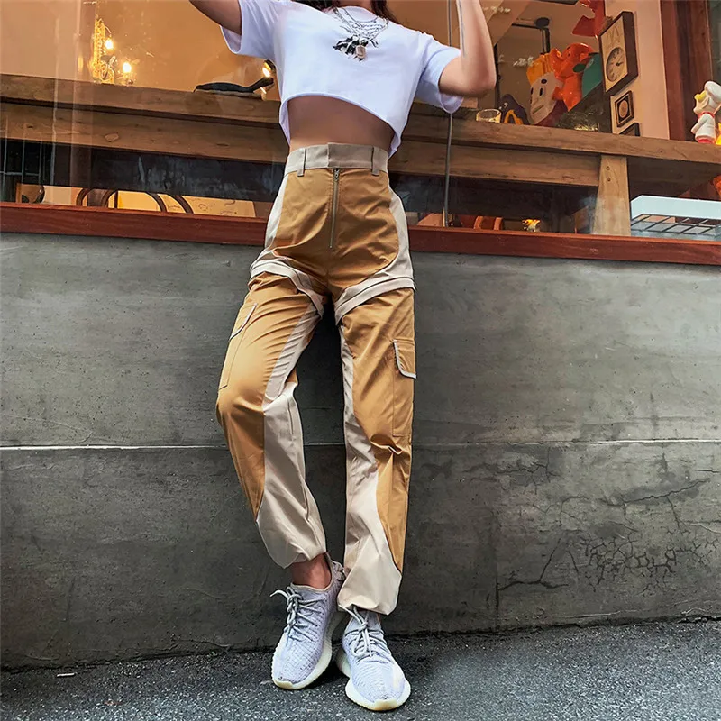 InstaHot Харадзюку уличные брюки карго лоскутные с карманами повседневные женские осенние брюки джоггеры уличные брюки