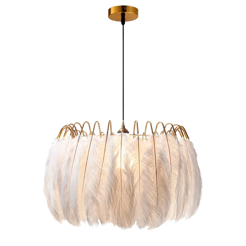 

Современные подвесные потолочные светильники с белыми перьями, люстра в скандинавском стиле, дизайн реплики