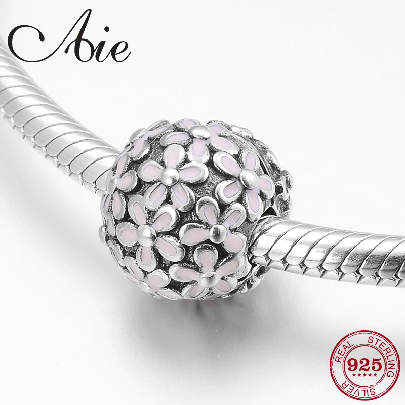 Розовые круглые бусины-зажимы с цветами из серебра 925 пробы подходят для