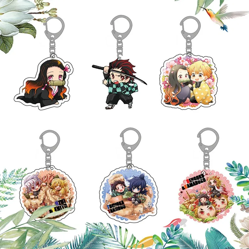 Брелки для ключей с аниме рассекающий демонов акриловая двухсторонняя