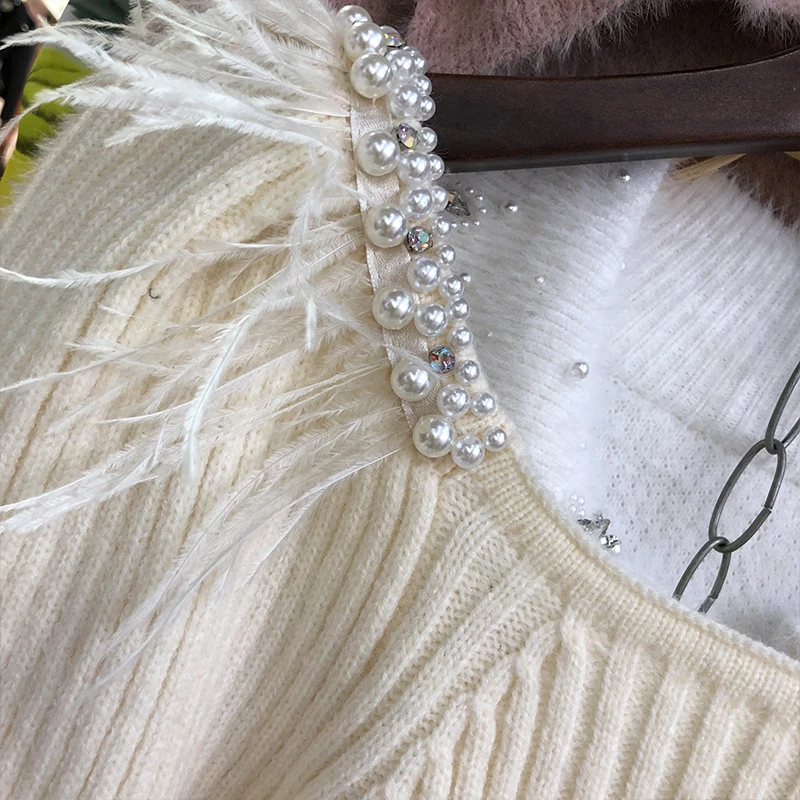 Женский вязаный свитер с длинным рукавом DEAT винтажный пуловер круглым вырезом