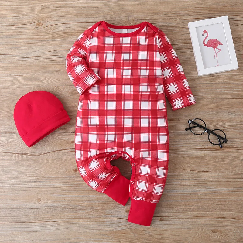 Newborn baby romper 2020 spring and autumn baby romper plaid long-sleeved one-piece cotton baby clothes 0-1 years old