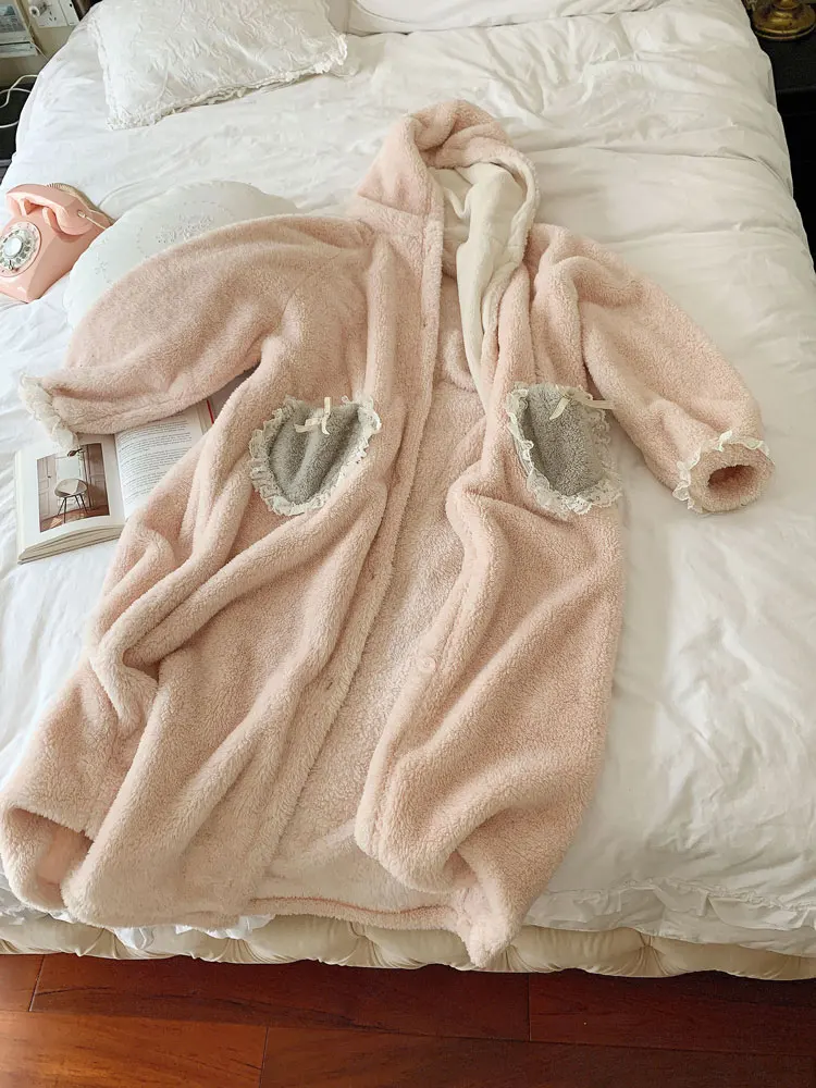 Осенне-зимняя женская одежда для сна с капюшоном утепленная Пижама фланелевые