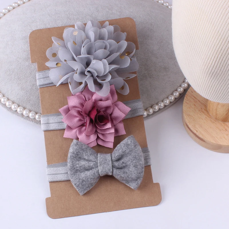 

3Pcs/set Kids Elastic Floral Hairband Set Children'S Simple Solid Color Bow Hair With Suit Hair Bands For Baby Girls