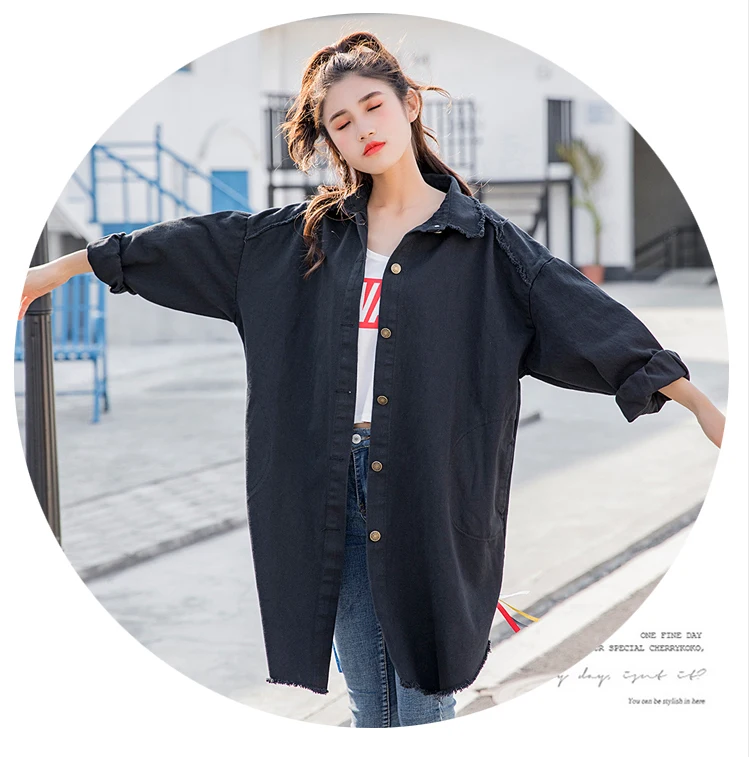 Boyfriend Casual Denim Jacket Woman Loose Coat Vintage Pattern Korea Print Windbreaker Chaqueta Mujer Harajuku Befree Vadim
