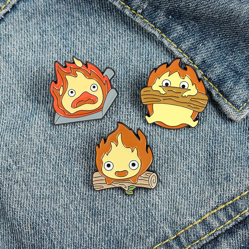 

Calcifer Spirit World Carrot Coal Cartoon Movie Anime Quote Collection Animals Lovely Enamel Pin Badges Brooches Fashion Jewelry