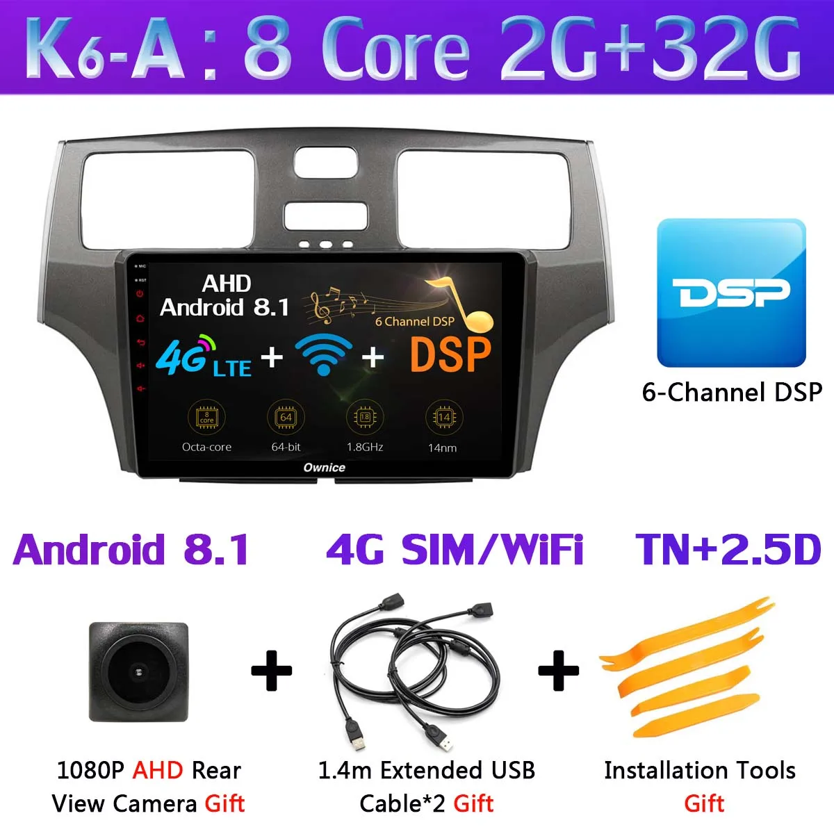 K6-A Ownice K1 K3 K5 K6 автомобильный dvd-плеер на основе Android для Lexus ES ES250 ES300 ES330 2004 2005 2006 автомобиль радио gps DSP Carplay 360 ° панорамный - Цвет: K6-A