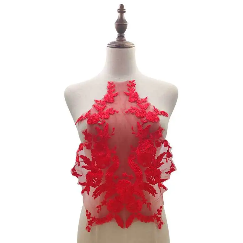 

Luxury White Black Wedding Embroidered Floral Lace Appliques Collar Corsage DIY Sewing Trimmings Dress Guipure Embellishments