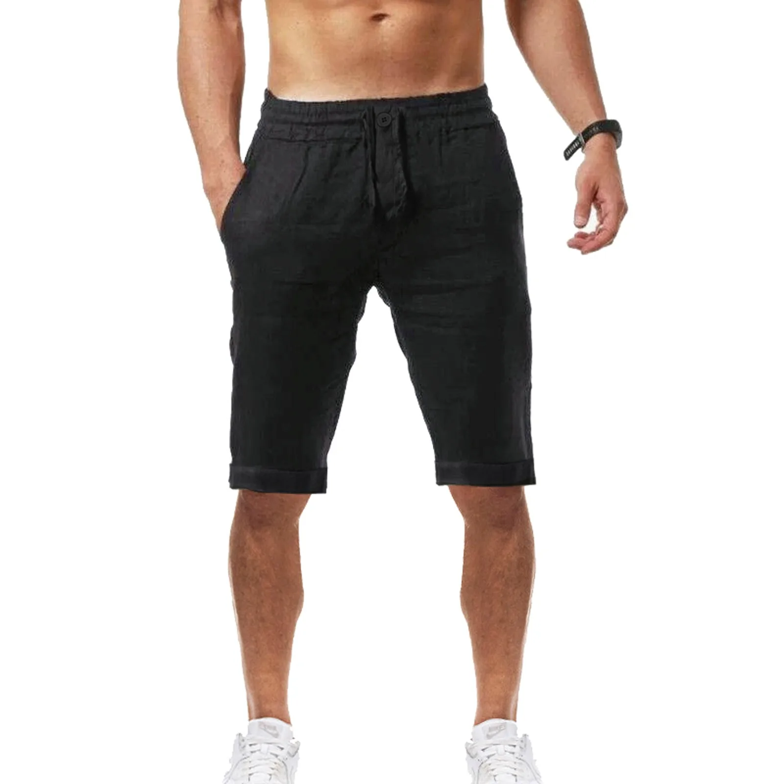 

2021 New Men's Casual Fashion Flax High Quality Shorts Linen Solid Color Short trousers Male Summer Beach Breathable Flax Shorts