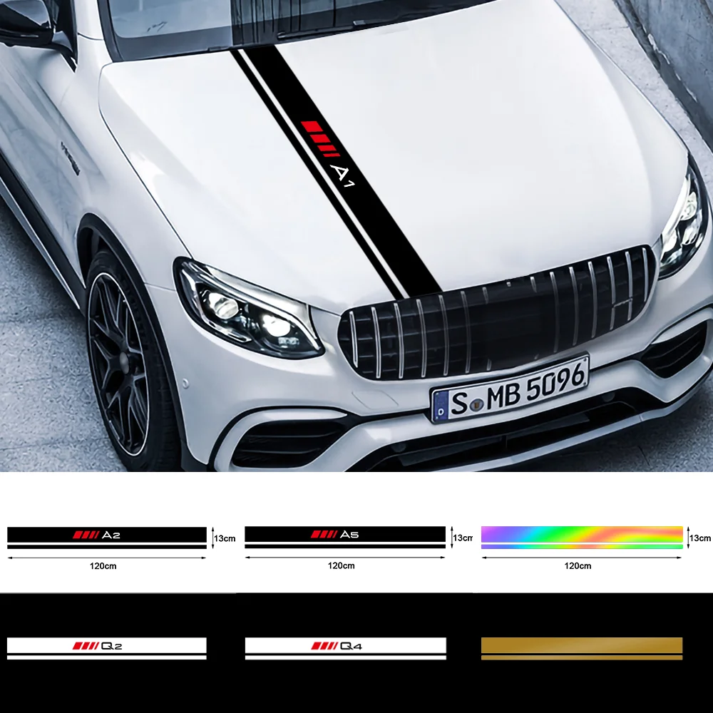 

Car Engine Bonnet Cover Trim Stripes Reflector Stickers Vinyl Decals For Audi Sline Quattro A1 A6 Q5 TT B5 B6 B9 8V 8L C6 C7 4F