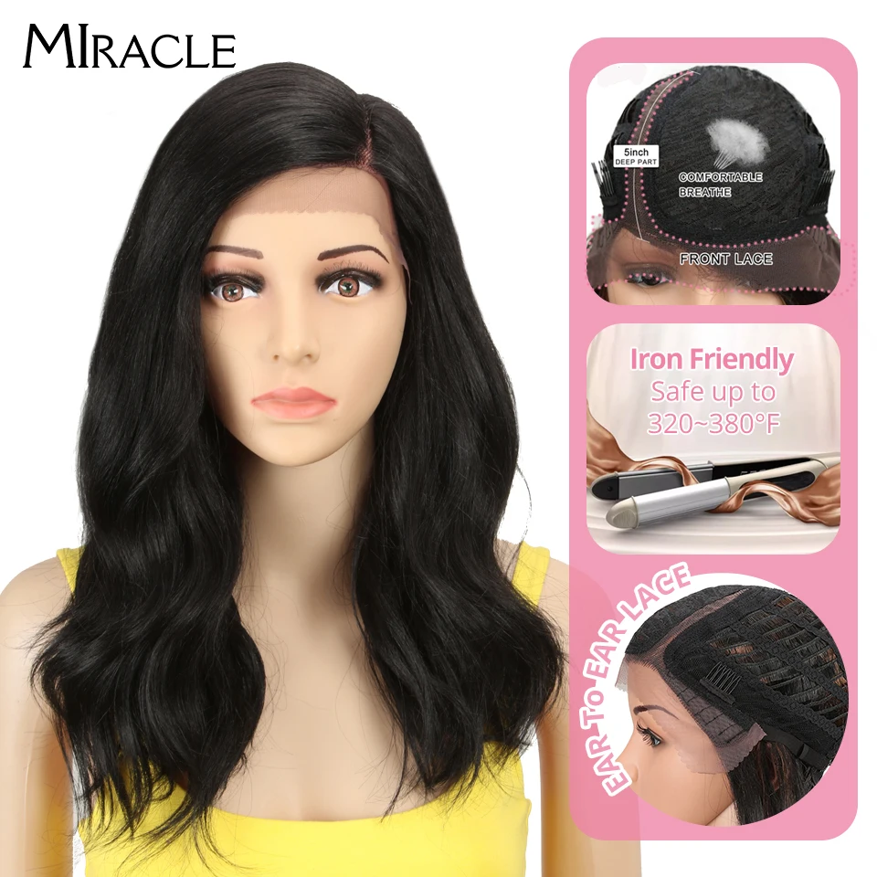 

Miracle Synthetic Lace Front Wig 20 Inche Body Wave Black Blonde Cosplay Wig Loose Curly Wig For Women Middle BOb Cury Wave Wig