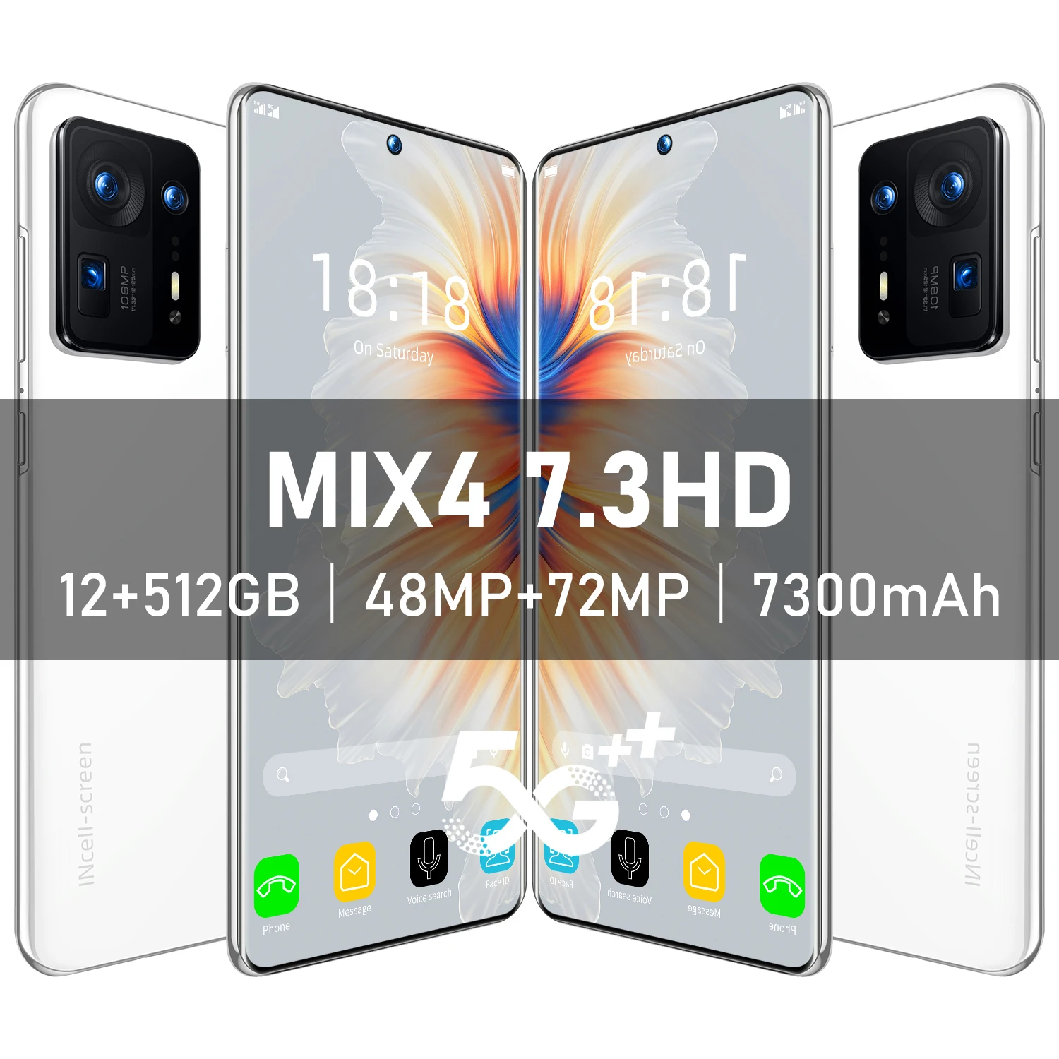 

Смартфон White MiX4, 12 Гб + 512 ГБ, 7,3 дюйма, 48 + 72 МП