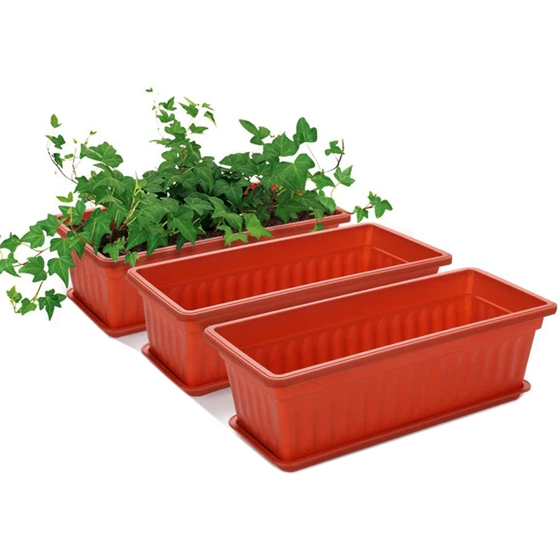 

Quality 3 Packs 17 Inches Terracotta Color Flower Window Box Plastic Planters , for Windowsill, Patio, Garden, Home DéCor, Porch