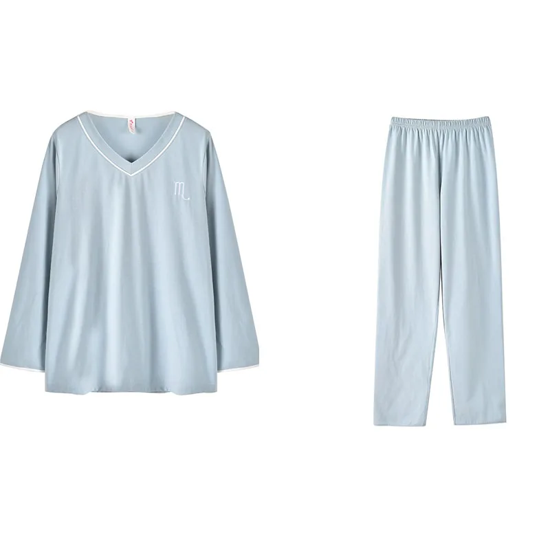 

Модный комплект из двух предметов, милый женский пижамный комплект с круглым вырезом и длинным рукавом, милая Пижама голубого и розового цв...