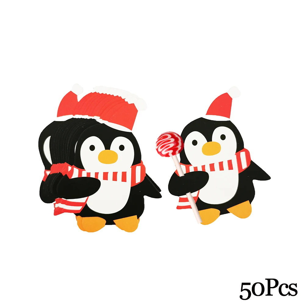 50Pcs Penguin Держатель для леденцов, бумажные карты для конфет, леденец, украшение, карта с мультяшным принтом, на Хэллоуин, Рождество, день рождения, конфета, аксессуары - Цвет: 50Pcs Penguin