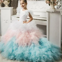 gorgeous big girls tiers gradient pink blue tiers princess flower girl dresses girls ball gown first communication dress