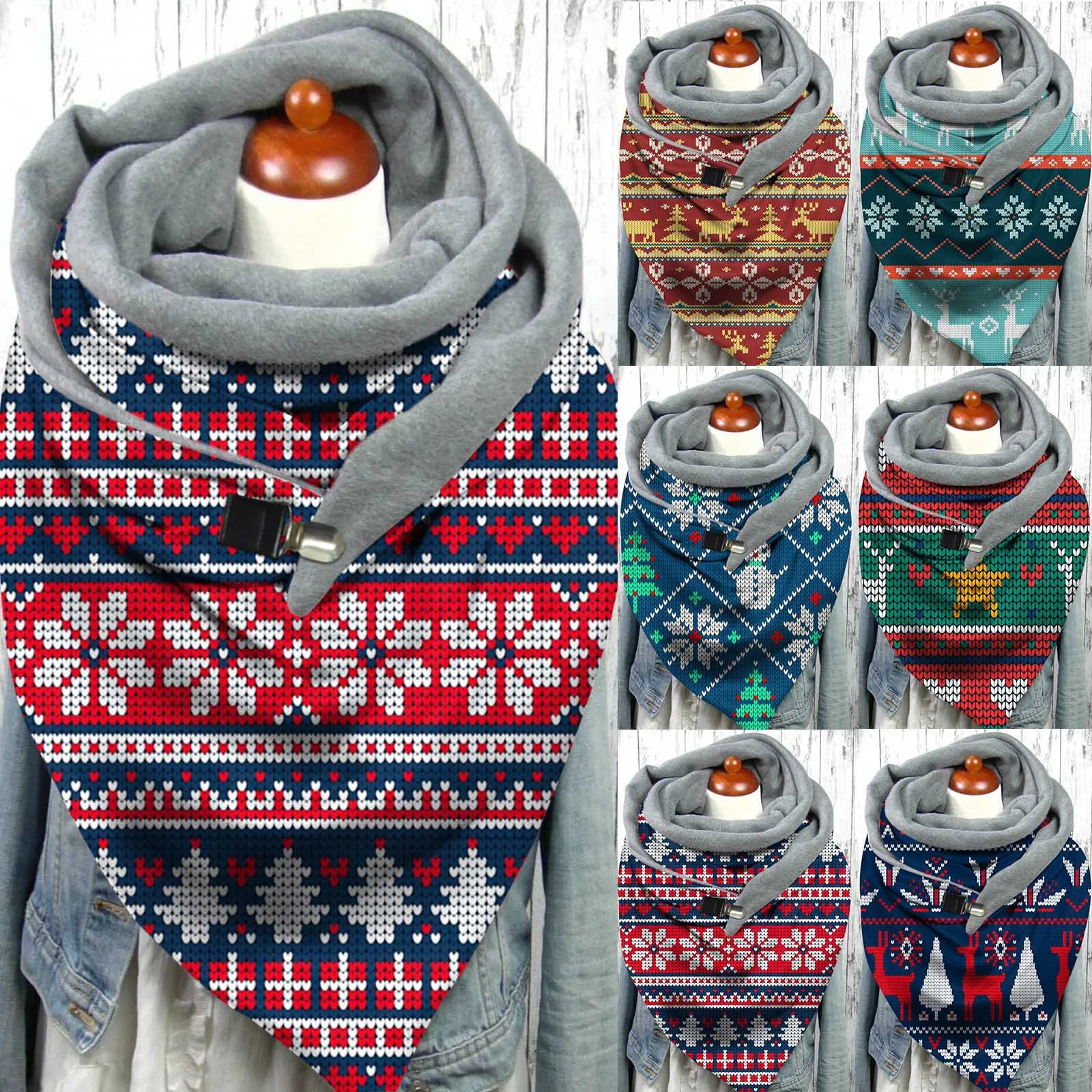 

Зимний шарф женский модный с рождественским принтом на пуговицах мягкая накидка повседневные теплые шарфы шали элегантный женский платок ...