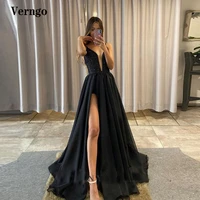 verngo modern black sequin long prom dresses with detachable overskirt satin backless straps women evening gowns with short pant