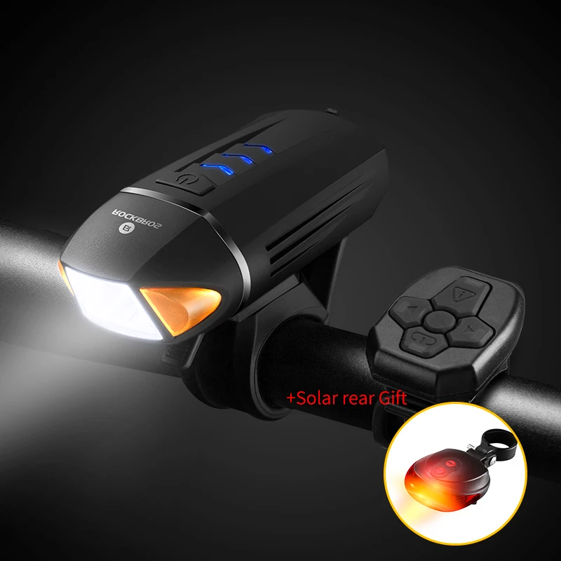 With rear light ROCKBROS велосипедный светильник USB Перезаряжаемый 350 люмен светодиодный велосипедный светильник головной светильник велосипедный беспроводной поворотник велосипедный светильник вспышка светильник - Цвет: With rear light
