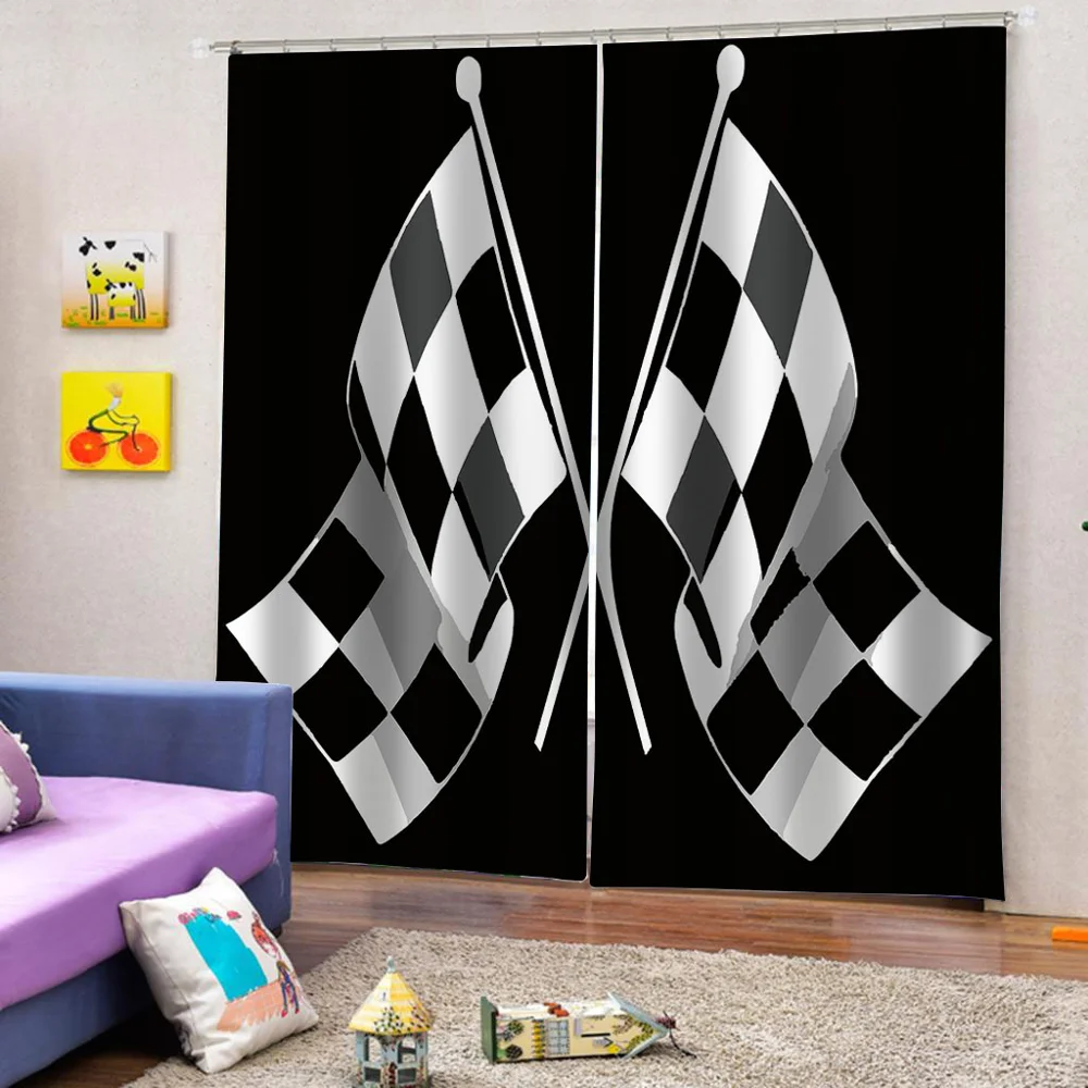 

High quality custom 3d curtain fabric black and white flat curtains soundproof windproof curtains