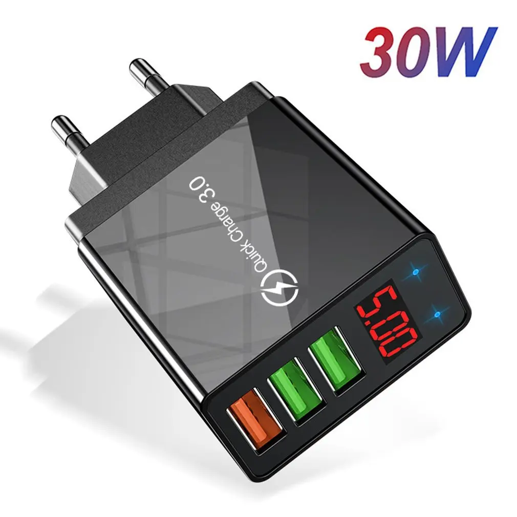 

30W Digital Display QC3.0 USB Quick Charger For iPhone Adapter 3A Fast Charging Wall Phone Chargers For Samsung Xiaomi