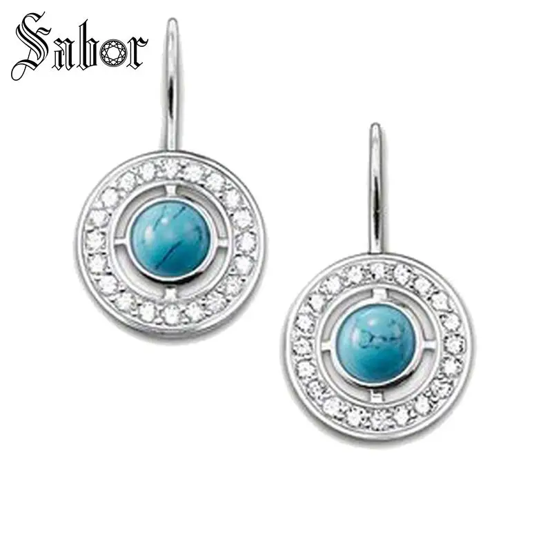 Серьги-подвески с синим камнем и круглым лебедем новинка 2020 Модная бижутерия для