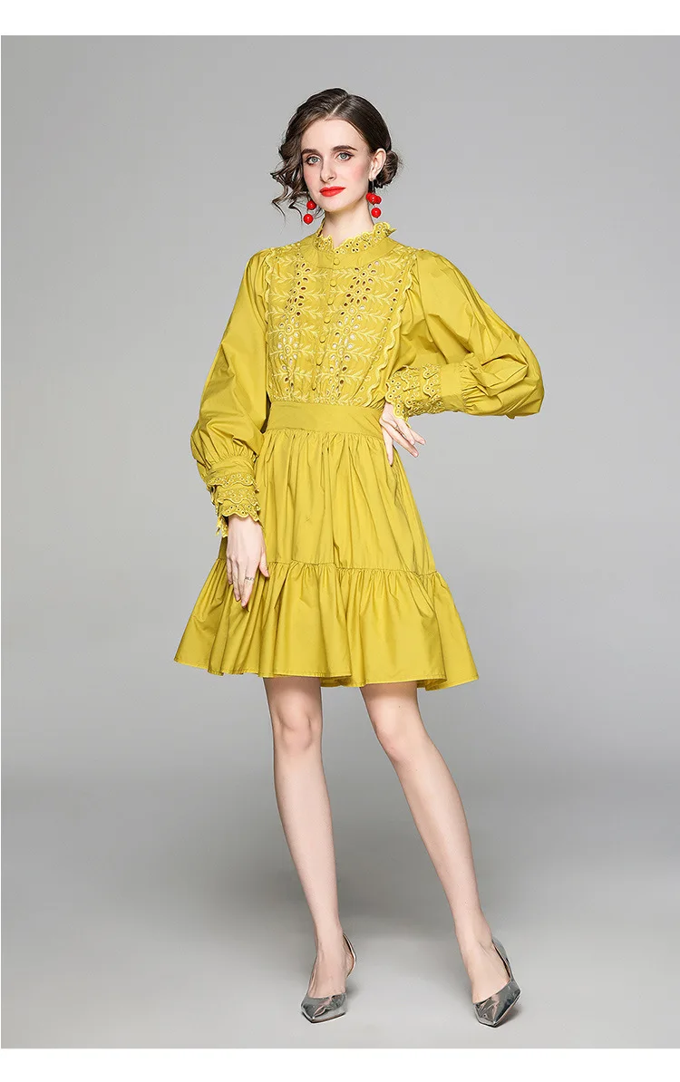 

Socialite Mini Dress Women 2021 Spring New Multi-Layer Cutout Lace Stitching Full-Sleeved Dress High Waist Solid Elegant Dress