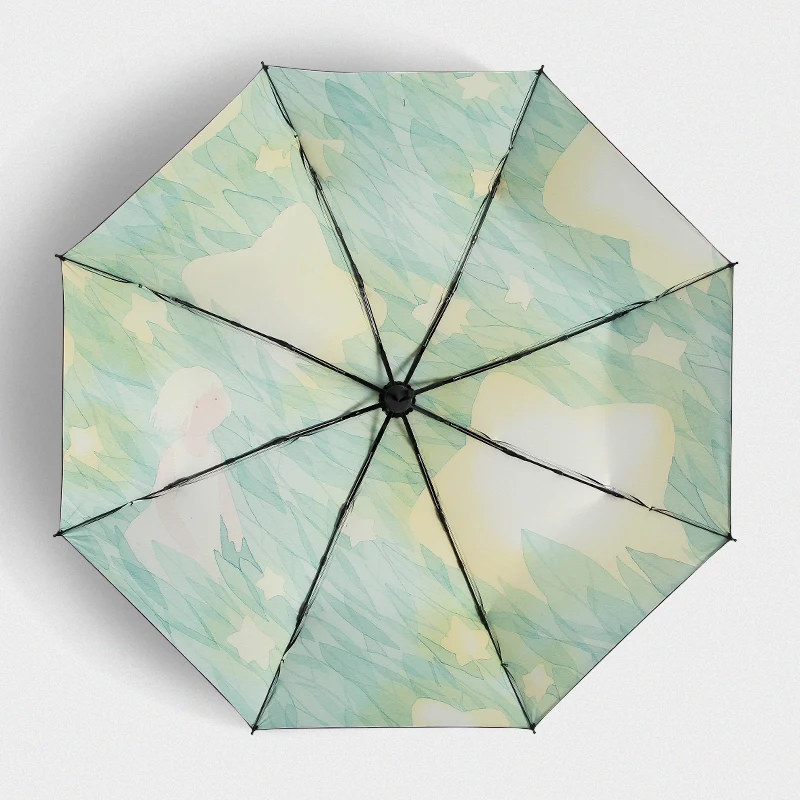 Illustrations of Girls Picking up Stars Women Folding Umbrella Travel Wind Resistant Portable Sun Rainy Umbrellas | Дом и сад