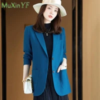 2021 autumn new trendy temperament blue top blazers jacket korean fashion elegant coat women professional black suit clothing