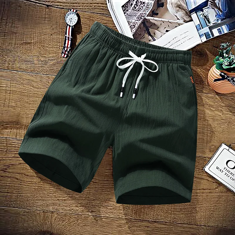 

Korean Youth Oversized Sports Men'S Shorts Summer Casual 5-Point Trousers Boys Students Loose Trend Linen Beach Straight Pants