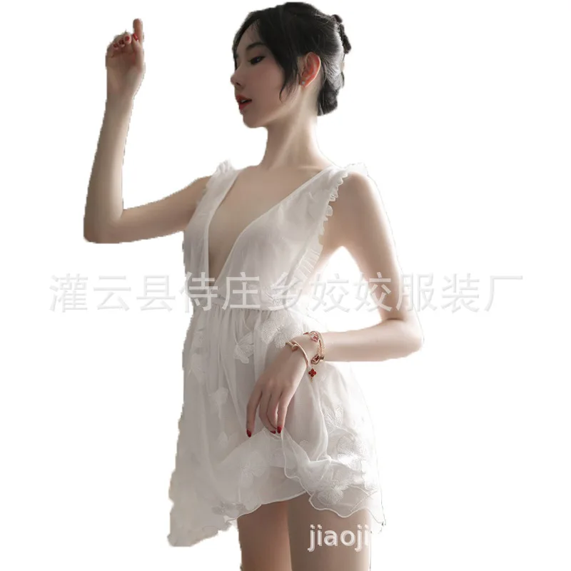 

Meineier high-end lace sexy lingerie side split condole belt nightgown female transparent temperament and interest