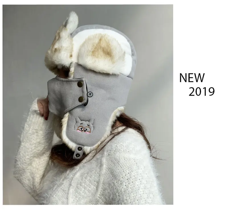 embroidery cartoon Lei Feng hat Russia ear-flapped hat women bomber hats thick warm outdoor winter hat