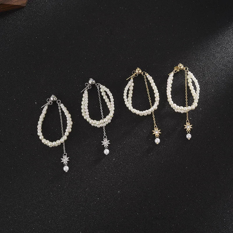 

Dorado Korean Fashion Shiny Zircon Stone Simulated Pearl Long Tassel Pendant Earrings For Women Elegant Gothic Girl's Gift 2021